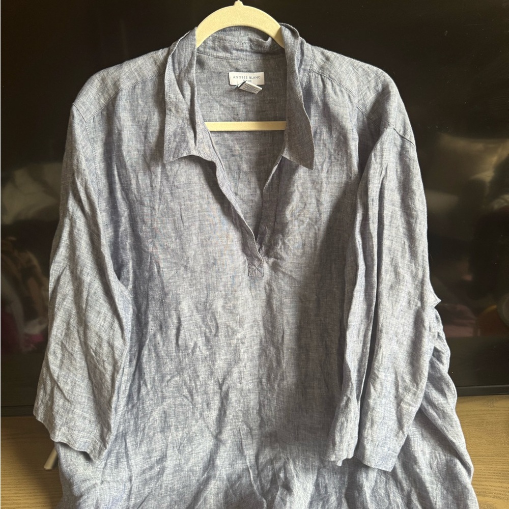 Gray Linen Button-Up Shirt
